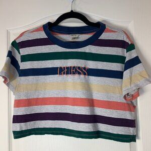 Guess Originals Striped Crop T-Shirt Multicolor Logo Embroidered Y2K Inspired M